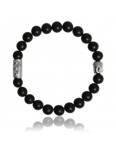 Bracelet Onyx Noir Mat et Bouddha