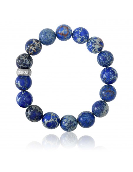 Bracelet Pierres 12 mm Jaspe de mer bleu foncé