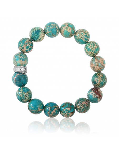 Bracelet Pierres 12 mm Jaspe de mer turquoise