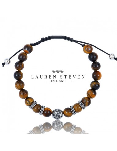Bracelet Ajustable Oeil de Tigre et motifs en Acier
