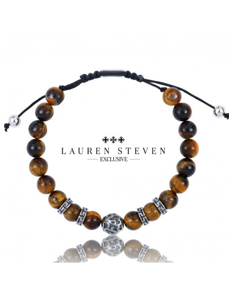 Bracelet Ajustable Oeil de Tigre et motifs en Acier