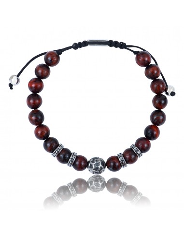 Bracelet Ajustable Oeil de Tigre Rouge et motifs en Acier