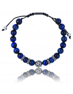 Bracelet Ajustable Oeil de Tigre Bleu et motifs en Acier