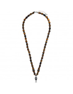 Collier Oeil de tigre / Hématite / Skull avec Zircon 8mm