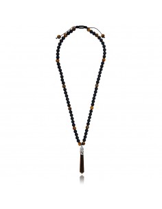 Collier Oeil de tigre / Onyx Noir Mat / Agate Noire / Pendentif Oeil de tigre 8mm