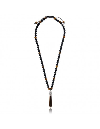 Collier Oeil de tigre / Onyx Noir Mat / Agate Noire / Pendentif Oeil de tigre 8mm