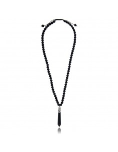 Collier Onyx Noir Mat / Agate Noire / Pendentif Agate Noire 8mm