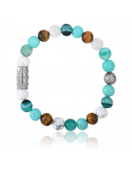 Bracelet Turquoise / Green Agate / Howlite / Tiger Eye and Prosperity