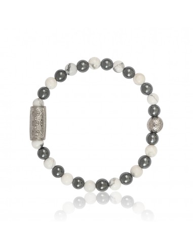 Bracelet 6 mm White Howlite / Hematite