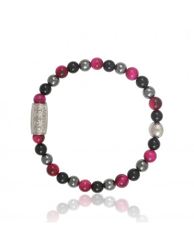 Bracelet 6 mm Pink Tiger Eye / Black Agate / Hematite