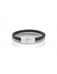 Bracelet Cuir Tressé et Corde Argent