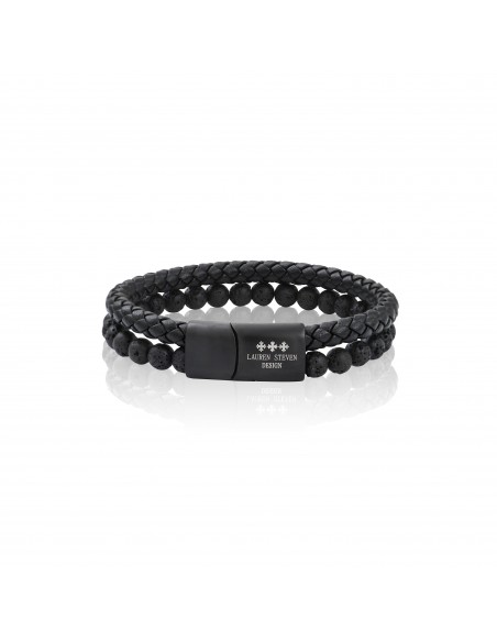 Bracelet Cuir Tressé et Pierres de Lave