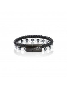 Bracelet Cuir Tressé et Pierres Howlite et Hematite 6mm