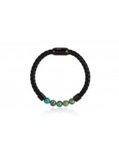 Bracelet Cuir Tressé et pierres Jaspe de Mer 8mm