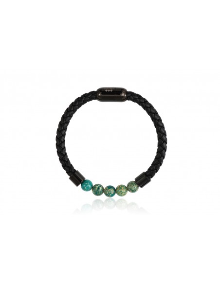 Bracelet Cuir Tressé et pierres Jaspe de Mer 8mm