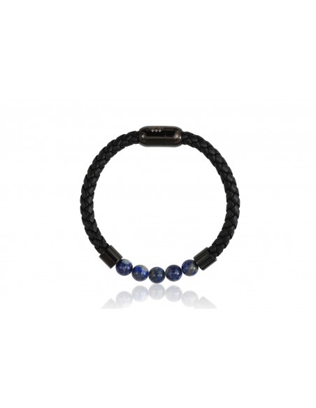 Bracelet Cuir Tressé et pierres Jaspe de Mer 8mm