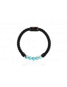 Bracelet Cuir Tressé et pierres Turquoise 8mm