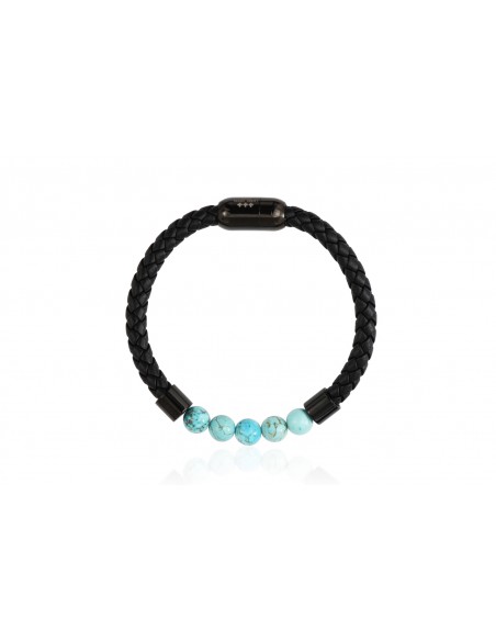 Bracelet Cuir Tressé et pierres Turquoise 8mm
